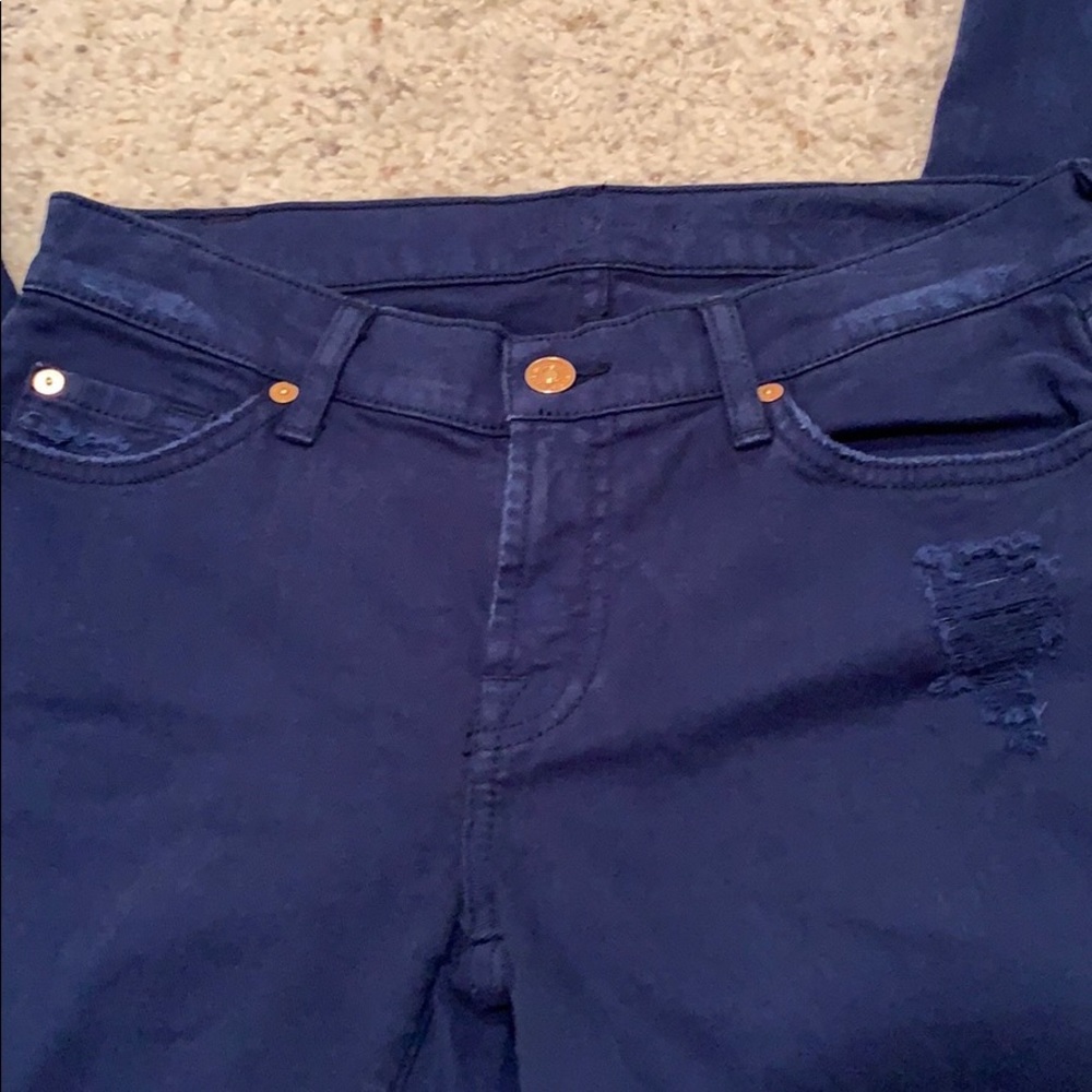 EUC 7FAM Blue Distressed slim cigarette jeans sz28 - Picture 4 of 8